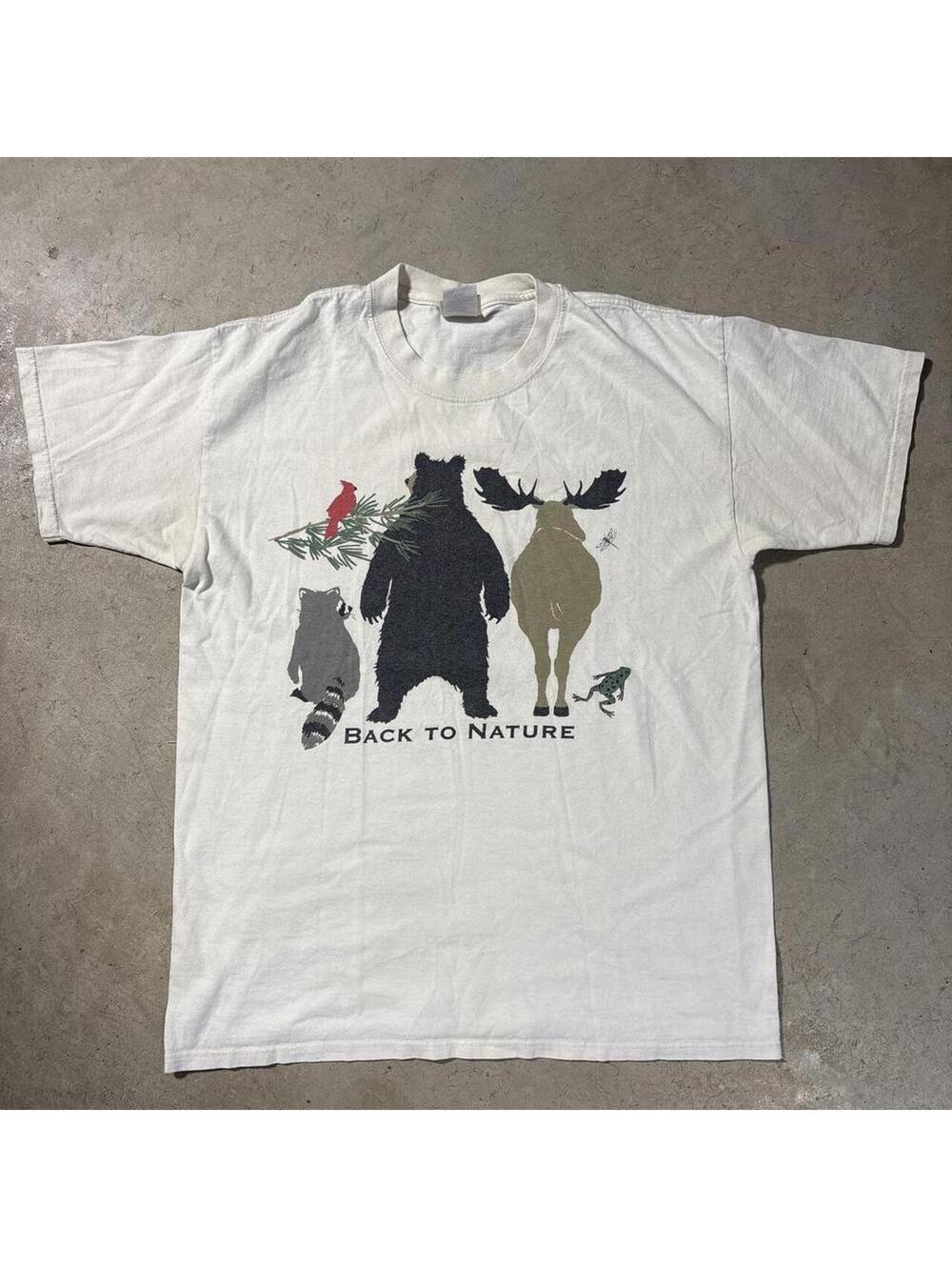 Vintage Y2K Back to Nature Animal Graphic White T Shirt Men's Large Outdoors
